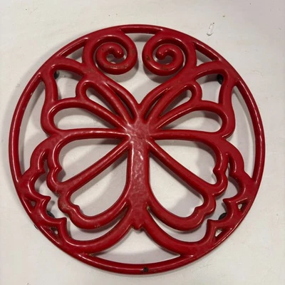 Remache Mariposa / Soporte para Olla - Pieza de Hierro Fundido Esmalte Rojo, Círculo de 8" Foto 1 de 2