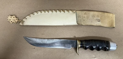 Raro De Colección ROMO Italia Buffalo Skinner Grande Bowie Caza Lucha Cuchillo y Funda Foto 1 de 4