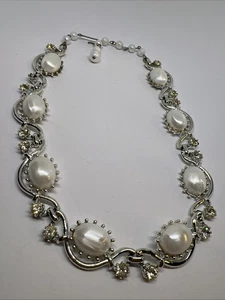 Beautiful Vtg 50’s Coro Faux Pearl Rhinestone SilverTone 14”-16.5” Necklace - Picture 1 of 8