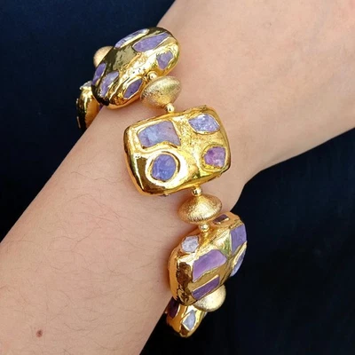 Pulsera de piedras preciosas de charoita natural cuentas rectangulares joyería para amantes Foto 1 de 4