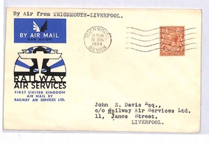 GB DEVON Air 1934 Cover RAS Illustrated FIRST FLIGHT *Teignmouth* London YK375 - Picture 1 of 14