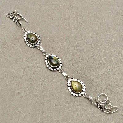 Bracciale in argento sterling 925 con pietre preziose labradorite gioielli... - Immagine 1 di 4