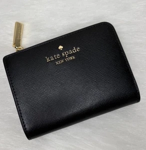 Kate Spade Madison Small L Zip Bifold Wallet Black Saffiano Leather KH615 NWT - Picture 1 of 4