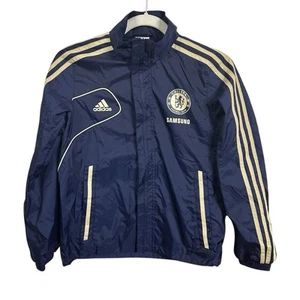 Adidas Youth Sz S Chelsea Full Zip Soccer Windbreaker Jacket Navy Gold Samsung - Picture 1 of 8