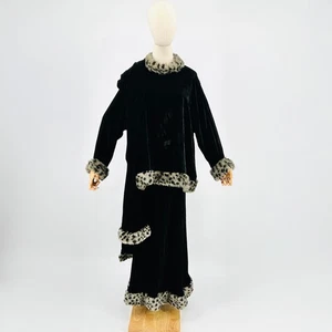 Vintage 90s Tasha Polizzi Black Velvet Faux Fur Leopard 3-Piece Set - Picture 1 of 11