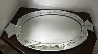 VTG Etched Mirror Table/Wall Engraved &Beveled Venetian Glass(Footed) Art Deco - Image 1 of 4