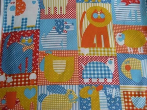 BTY VTG 70s Waverly FUN FAIR Children's Fabric Patchwork Animals Country Calico - Picture 1 of 20
