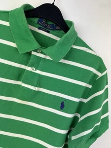 RALPH LAUREN POLO SHIRT Size Large 42 Men's Striped Custom Slim Fit Green - Picture 1 of 5