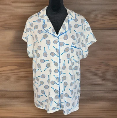 Isaac Mizrahi Pajamas Top Women’s XL Pickleball Button Sleep Shirt Soft Blue - Image 1 of 4