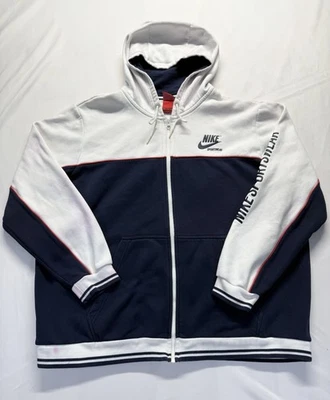 Sudadera con capucha Nike polar cremallera completa Swoosh para hombre 2XL blanca azul marino ropa deportiva sudadera Foto 1 de 4