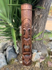 Máscara de madera tallada a mano estilo hawaiano Ku God Tiki tótem 39"x 6" pulgadas - Imagen 1 de 4