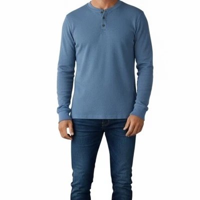 Jockey Men’s Long Sleeve Henley Shirt Medium Blue Cotton Blend Casual Pullover - Image 1 of 4