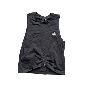 Adidas Women's Black Sleeveless Crew Neck Loose Fit Cotton Cinch Tank Top - S - Picture 1 of 6