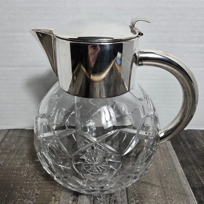Jarra de enfriamiento vintage HKE MCM alemana de cristal de corte quist placa plateada  Foto 1 de 4