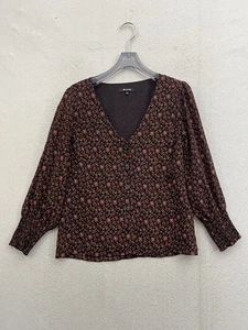 Madewell Top Damen 2 Burgunder Blumen transparent gefüttert Knopfleiste Boho Bauern - Bild 1 von 8