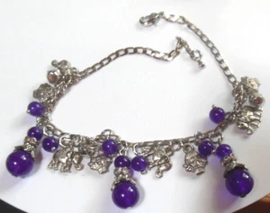 Bracciale CAVIGLIA pendente elefante tono argento e perle di vetro viola - Foto 1 di 1