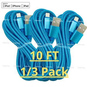 For iPhone 14 13 12 11 XS XR X 8 7 6 5 SE USB Charger Cable Data Sync Cord 10FT - Picture 1 of 10