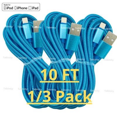 For iPhone 14 13 12 11 XS XR X 8 7 6 5 SE USB Charger Cable Data Sync Cord 10FT - Image 1 of 4