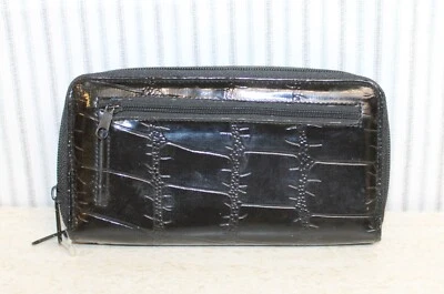 Billetera billetera de charol negra con doble cremallera con llavero-moneda-crédito Foto 1 de 4