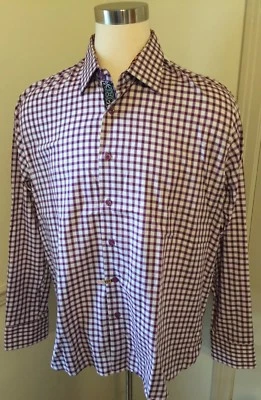 Men's Inserch Shirt Long Sleeve L/S Purple White Check Plaid GUC XXL 2XL Button - Image 1 of 4
