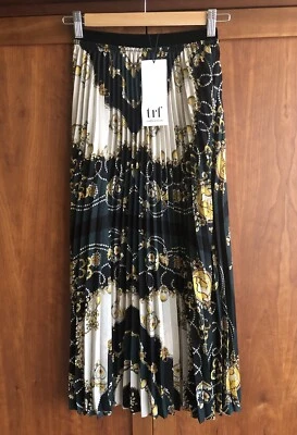 Saia Plissada Feminina/Adolescente Zara Trafaluc TRF Collection Tamanho XS Verde/Bege Novo com etiquetas - Imagem 1 de 4