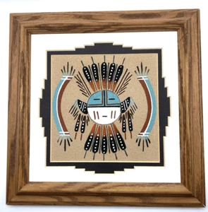 Vintage Native American Navajo Diné Sand Painting Wooden Framed Southwestern Art - Picture 1 of 5