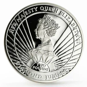 Sandwich Islands 2 pounds Diamond Jubilee of Queen Elizabeth II silver coin 2012 - Picture 1 of 6