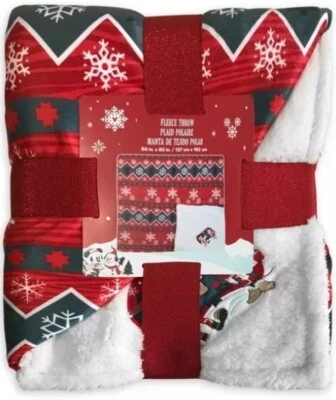 Disney Parks Mickey and Minnie Mouse Holiday Fleece Plaid Throw - NEW - Hot Choc - Image 1 of 2