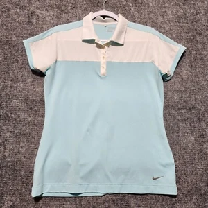 Nike Golf Polo Shirt Womens Medium Light Blue White Tour Performance Dri Fit - Picture 1 of 8