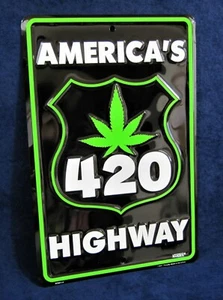 420 AMERICA'S HIGHWAY -*US MADE*- Embossed Sign - Man Cave Garage Bar Pub Décor - Picture 1 of 9