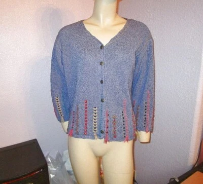 Icelandic Design Women's Silk Blend Cardigan Size L Embroidered Crop Artsy Boho - Image 1 of 4