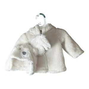 Carter’s Fleece Zip Up Baby Jacket Hat And Gloves White Size 0-3 Months NWT - Picture 1 of 5