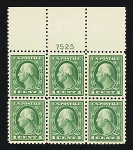 Scott #424, 1c Green - Perf. 10, Full Top Plate Block of 6, XF-OG-NH, 2007 PFC - Picture 1 of 1