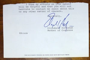 ELIZABETH HOLTZMAN Autograph - Cut Signature from Congressional Letter - Picture 1 of 1