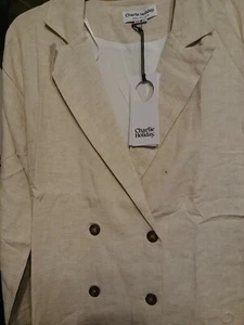 Charlie Holiday Oasis Sand Stone Blazer Belted Linen medium brand new! NWT $99 - Picture 1 of 6