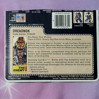 Vintage 1984 G.I. Joe Dreadnok Torch Tom Winken File Card - Image 1 of 3