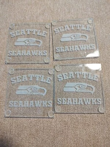 Glass Coasters-Square 3.75" Etched Seahawks Coasters - Picture 1 of 1