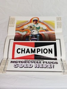 Vtg 60s Champion Gold Palladium Motorcycle Plugs Sold Here Poster Advert RARE - Picture 1 of 9