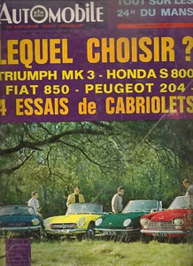 L'AUTOMOBILE 254 1967 FIAT 850 SPIDER 204 CABRIOLET SPITFIRE HONDA S800 CABRIOLE - Foto 1 di 2