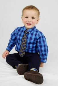 G-Cutee Set 3 pezzi body a quadri blu navy pantaloni e cravatta 12-18 mos. - Foto 1 di 3