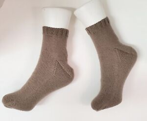 Hand Knitted Solid Dark Beige Socks Cashmere yarn 6-8
