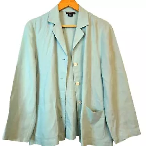 Lands' End Light Mint Button Down Blazer Lightweight Coastal Grandma Size 14 - Picture 1 of 10