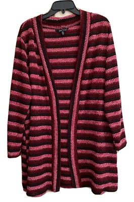 Suéter Marca Slinky Rojo Negro Rosa Manga Larga Cárdigan Frente Abierto Plumero Talla 1X Foto 1 de 4