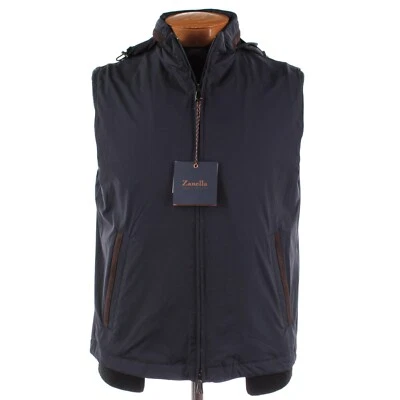 Chaleco con Capucha Zanella Nuevo con Etiquetas Cremallera Completa con Detalles de Gamuza de Cabra Talla Grande EE. UU. En Azul Foto 1 de 4