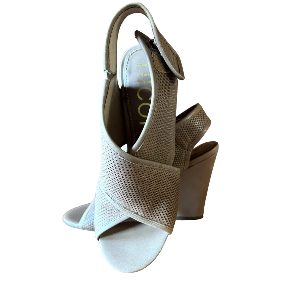 Zapatos Nicole para mujer talla 6,5 M beige tacón ancho punta abierta Foto 1 de 4