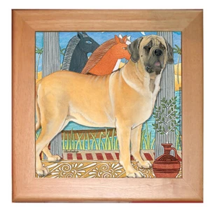Mastiff Dog Kitchen Ceramic Trivet Framed in Pine 8" x 8" - Picture 1 of 1