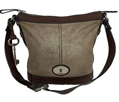 Fossil Vintage Maddox Bucket Shoulder Bag Metallic Key Charm Classic - Image 1 of 4