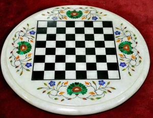 Mesa de centro redonda de mármol de 12" juego de ajedrez Pietra Dura decoración de trabajo - Imagen 1 de 1