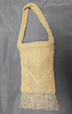 Bolso de mano de colección con cuentas de vidrio transparente blanco marfil aleta boda noche Foto 1 de 4