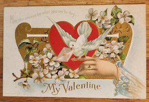 My Valentine Vintage Embossed Postcard PC 1910 Dove with Letter - Picture 1 of 1
